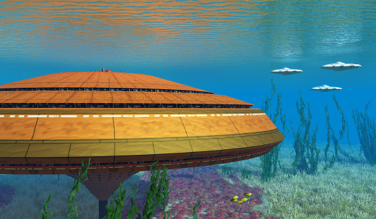 Submersible spaceships arrive to an underwater city from an alien planet.