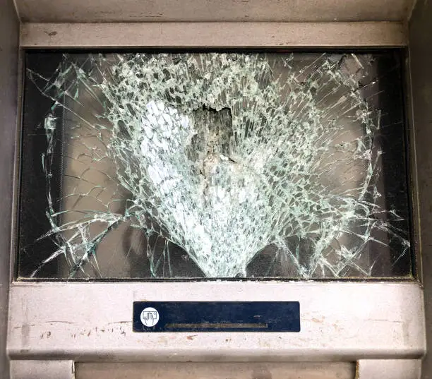 Photo of Banking: Vandalised Shattered ATM Bank Screen