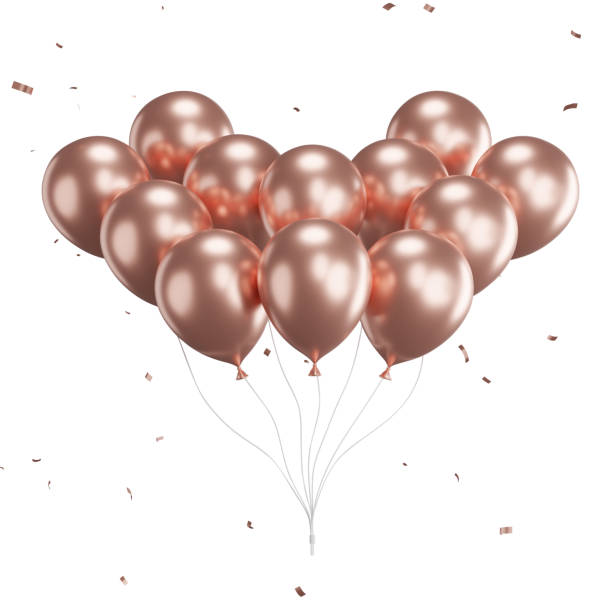 istock 3d render of pink balloons with confetti flying. 1500715806