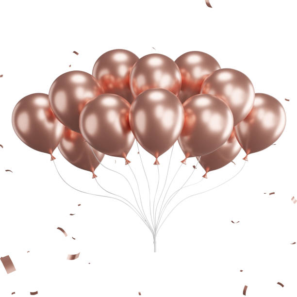 istock 3d render of pink balloons with confetti flying. 1500715814