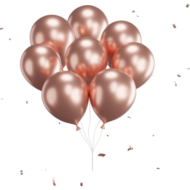 istock 3d render of pink balloons with confetti flying. 1500715820