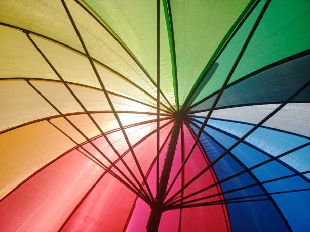 istock Close up of multi-colored umbrella. Shot from below 1500721577