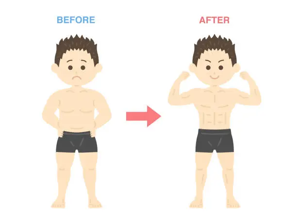 Vector illustration of A before-after illustration of a dieting man.