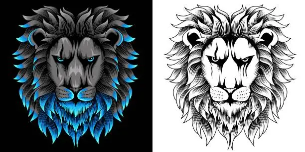 Vector illustration of lion head illustration in neon color style