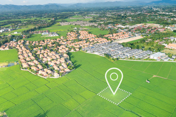 istock Land plot and identify registration symbol in aerial view. 1500734274