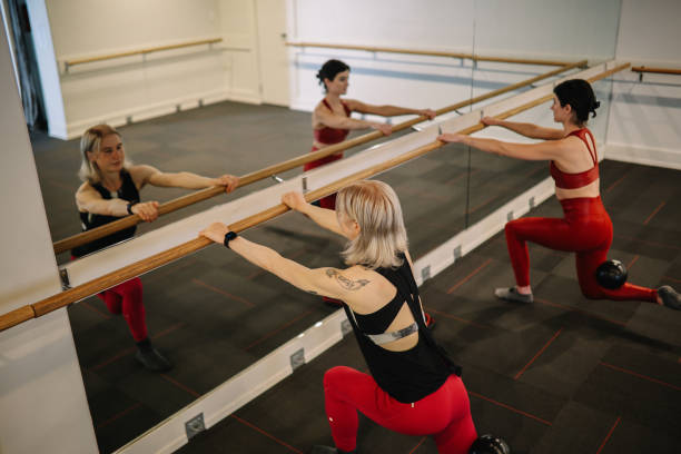 female exercise on the barre class in LA stock photo