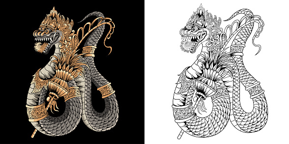Balinese Dragon with ornament illustration