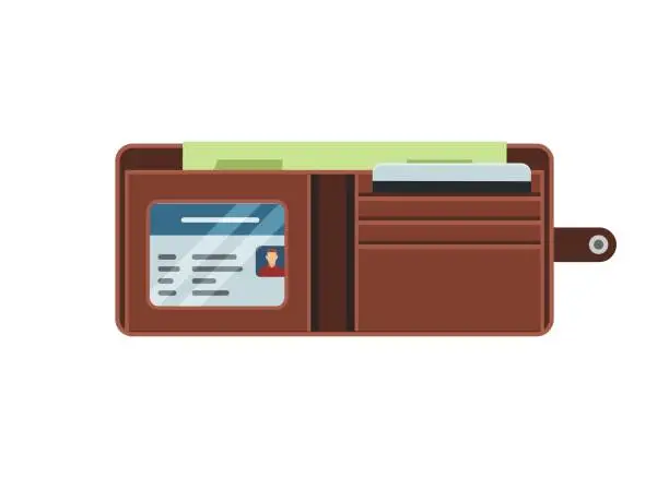 Vector illustration of Opened leather wallet. Simple flat illustration