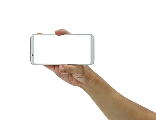 istock hand holding mobile smart phone  isolated on white background,clipping path 1500744354