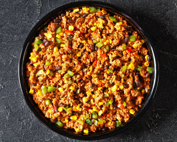 istock Mexican ground beef casserole with rice, beans 1500744631