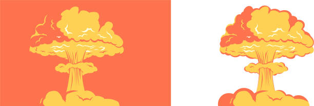 ilustraciones, imágenes clip art, dibujos animados e iconos de stock de efecto de humo de hongo bomba nuclear bomba exploasion doodle dibujo con color amarillo y naranja - bomba atomica