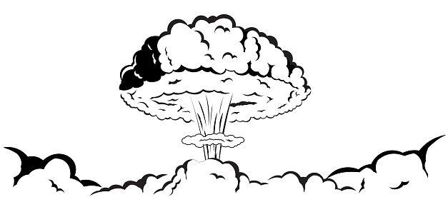 Mushroom smoke effect nuclear bomb exploasion doodle drawing black and white
