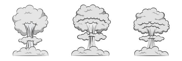 грибной дым ядерная бомба эффект дудл облако каракуль - cloud mushroom fungus cartoon stock illustrations