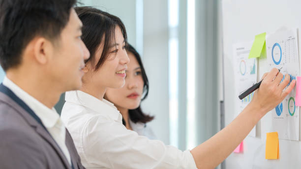 istock Motivated startup businesspeople brainstorming, developing business plan or strategy on whiteboard. 1500748491
