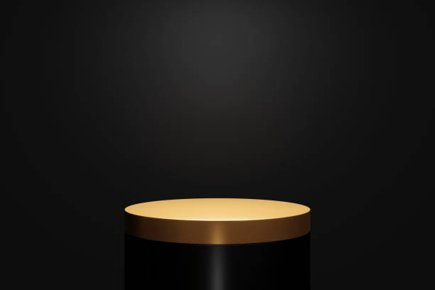 istock Premium pedestal, Black round pedestal on luxury minimal in Studio. 1500751121