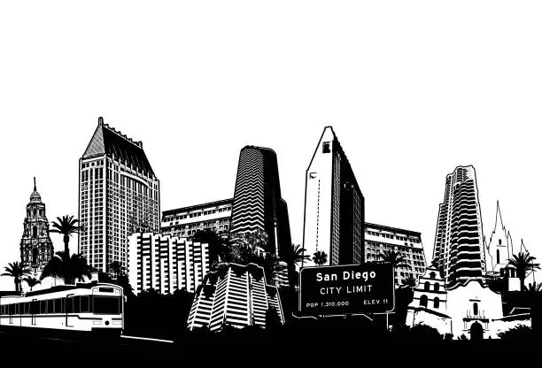 Vector illustration of San Diego California Stylized Cityscape