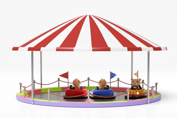 istock 3d amusement park concept with electric bump car, teddy bear isolated on white background. 3d render illustration, clipping path 1500754080