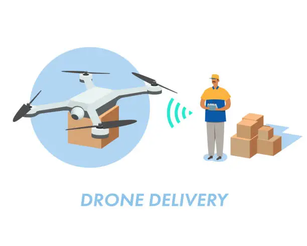 Vector illustration of Vector illustration using drones and AI for logistics and delivery