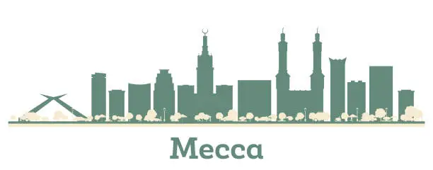 Vector illustration of Abstract Mecca Saudi Arabia City Skyline with Color Buildings.