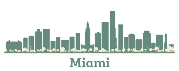 Vector illustration of Abstract Miami USA City Skyline with Color Buildings.