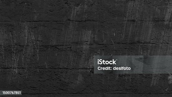 istock Horizontal rustic vibrant dark grey black colored bricks pattern uneven scratched wall textured smudged grunge vector backgrounds 1500767851