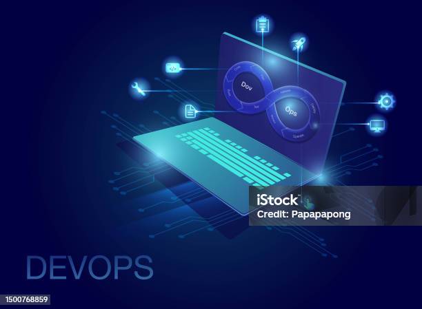 Devops Security Infinity Devops Infinity Shape On Screen Infographic Template Stock Illustration ...
