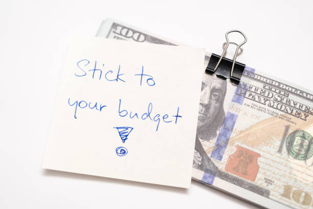 istock Dollars cash money with text written note STICK TO YOUR BUDGET. 1500770123
