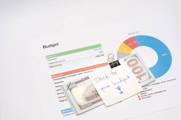 istock Dollars cash money with text written note STICK TO YOUR BUDGET. 1500770174