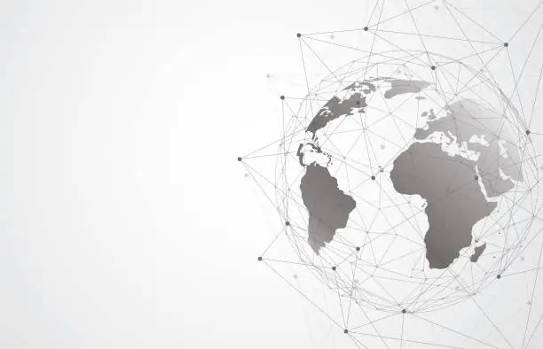 Vector illustration of Global network connection. World map point and line composition concept of global business. Vector Illustration