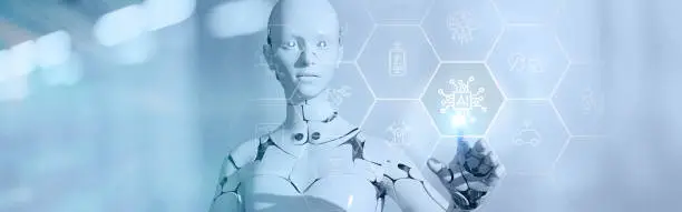 Photo of Artificial Intelligence (AI) Innovation concept. AI initiatives in various sectors such as internet of things,  finance, healthcare, business, marketing, security, automation, automobile, agriculture.