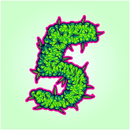 Monogram letter number 5 with cannabis flower buds texture illustrations vector illustrations for your work logo, merchandise t-shirt, stickers and label designs, poster, greeting cards advertising business company or brands