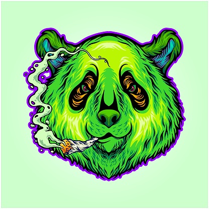 Panda puffs smoking cannabis joint logo illustrations vector illustrations for your work logo, merchandise t-shirt, stickers and label designs, poster, greeting cards advertising business company or brands