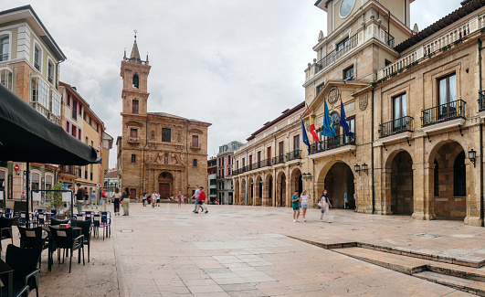 Oviedo city hall building and square. Asturias, Spain.