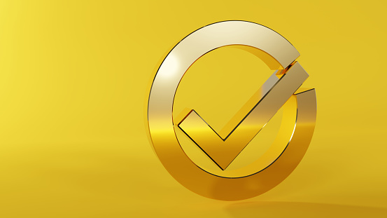 A gold checkmark on a yellow background signals a correct answer.