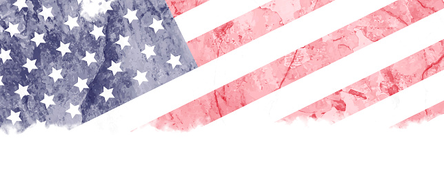 Faded USA flag design on top edge of white background. Apt for use as posters, letter heads, backdrops, banners, greeting cards for US Independence Day, 4th of July or Memorial Day. There is No people and no text.