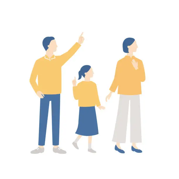 Vector illustration of happy family. father, mother and daughter. simple full body illustration