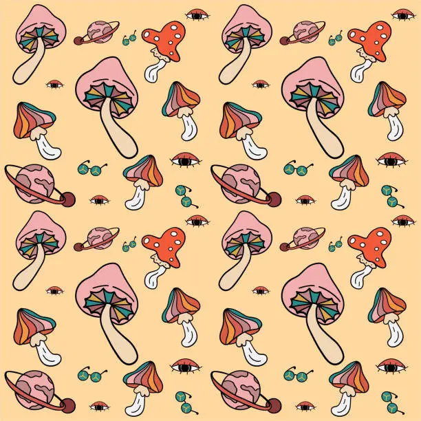 Vector illustration of Seamless groovy hand drawn pattern