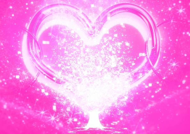 3d illustration of abstract heart tree with glowing pink color in love concept