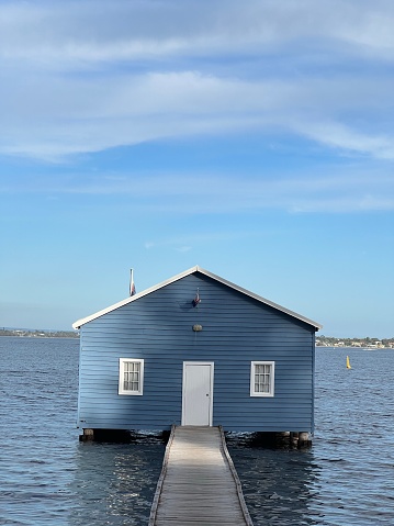 Blue Boat House On The River At Matilda bay, Perth Western Australia