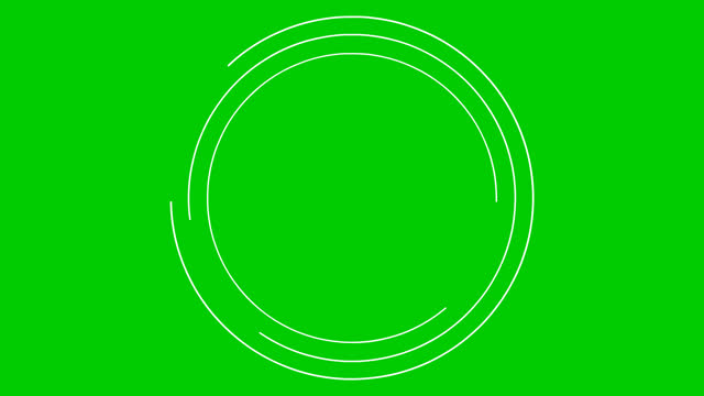 Animated white circular frame spins. Linear symbol rotates. Copy space for text. Vector illustration isolated on green background.