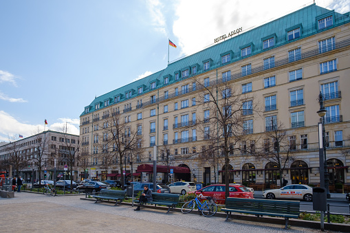 View of buildings with mansard roofs in Paris, France.