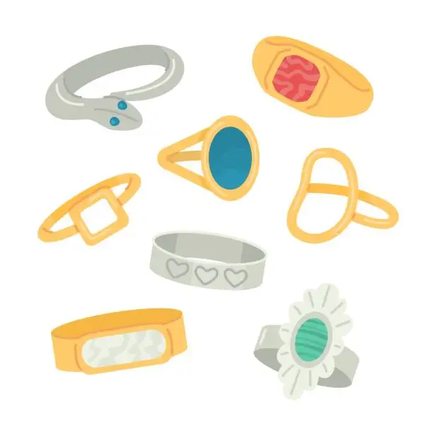 Vector illustration of Set of rings of different shapes, isolated on a white background.