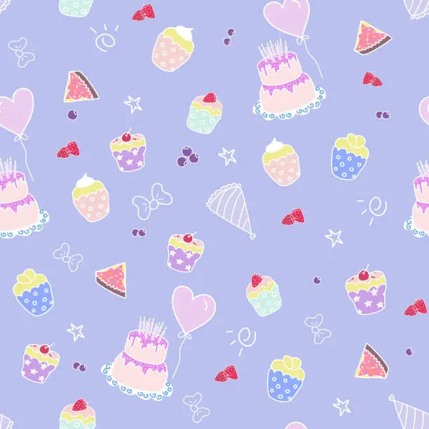 Vector illustration of Cute Cartoon seamless pattern party cake princess theme design.