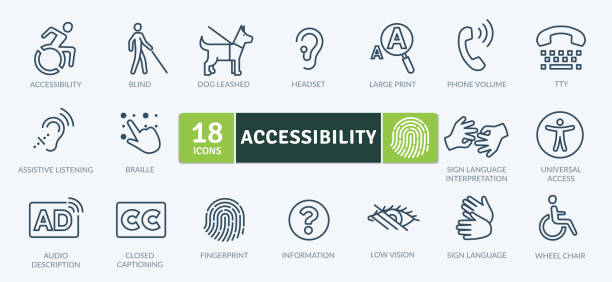Accessibility Accessibility Icons Pack. Thin line icons set. Simple vector icons help blind people stock illustrations