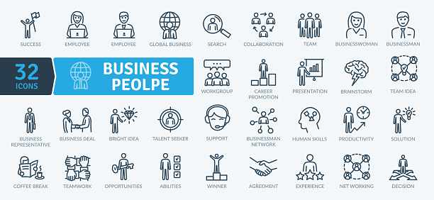 Business People Icons Pack. Thin line icons set. Simple vector icons