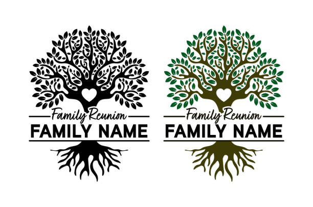 illustrazioni stock, clip art, cartoni animati e icone di tendenza di albero della riunione di famiglia dividi la cornice del nome - riunione di famiglia