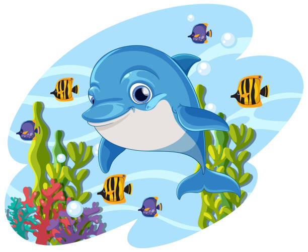 счастливый подводный шаблон дельфина изолирован - happy dolphin stock illustrations