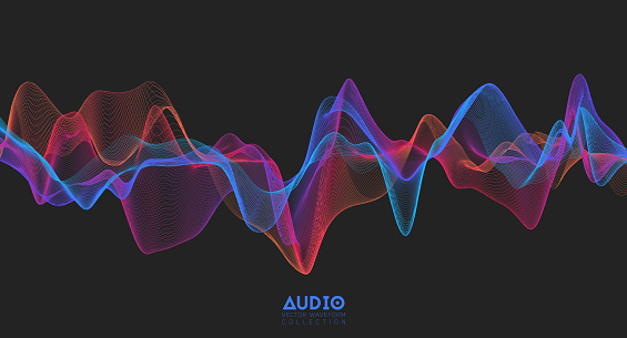 3d audio soundwave. Colorful music pulse oscillation. Glowing impulse pattern.