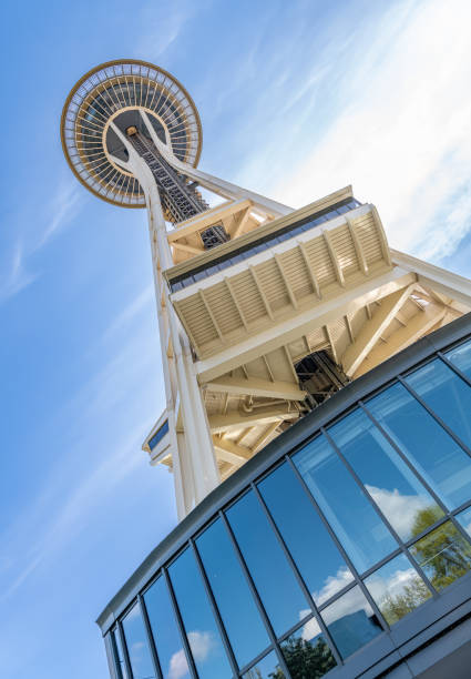 The Space Needle looking up from the north side, Seattle, Washington The Space Needle looking up from the north side, Seattle, Washington bottom the weaver stock pictures, royalty-free photos & images