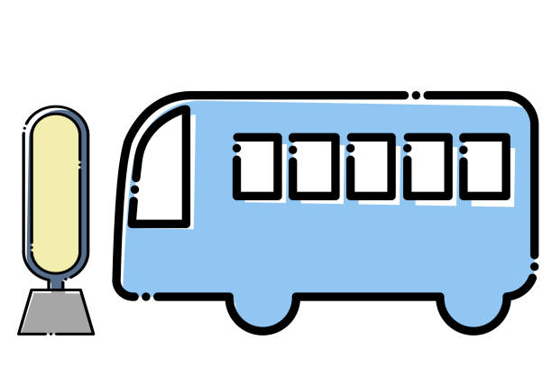 ilustrações de stock, clip art, desenhos animados e ícones de illustration of a bus stop at a bus stop with an interrupted line - car transporter semi truck isolated on white truck
